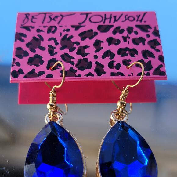 Blue Teardrop Crystal Earrings with Gold-Tone Backing - Picture 4 of 10